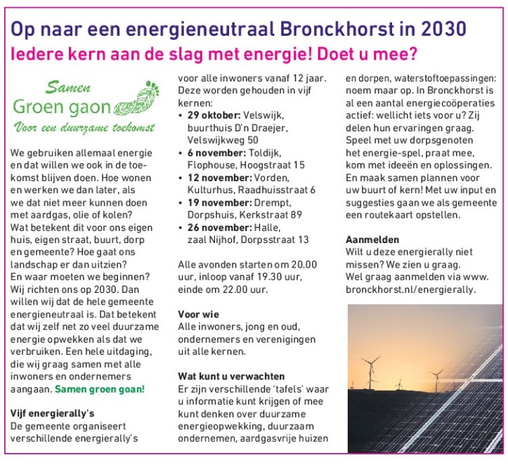 Uitnodiging 'Energierally' van de Gemeente Bronckhorst