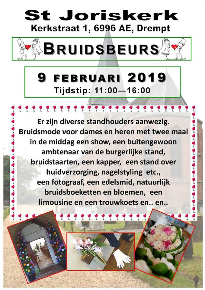 raambiljet met aankondiging bruidsbeurs in de St. Joriskerk in Drempt op 9 februari 2019