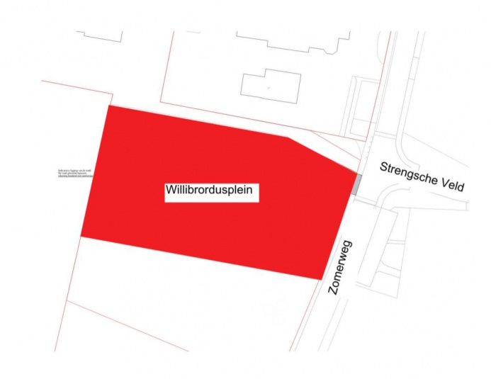 situatieschets waarin de nieuwe straatnaam Willibrordusplein Drempt wordt aangegeven