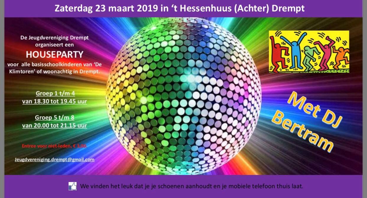 discobal op aankondiging houseparty Jeugdvereniging Drempt
