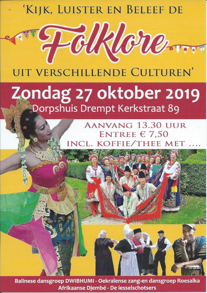 flyer Folkloremiddag 27 oktober 2019 Dorpshuis Drempt